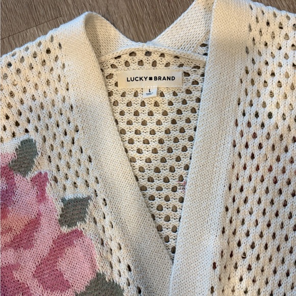 Lucky Brand Open Knit Rose Cardigan – Size Large - Picture 2 of 4